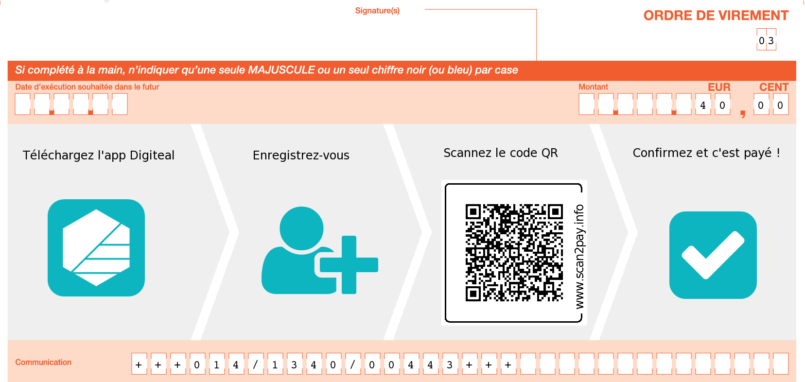 Recevoir des dons avec Digiteal - FRB Demoucelle avec Code QR