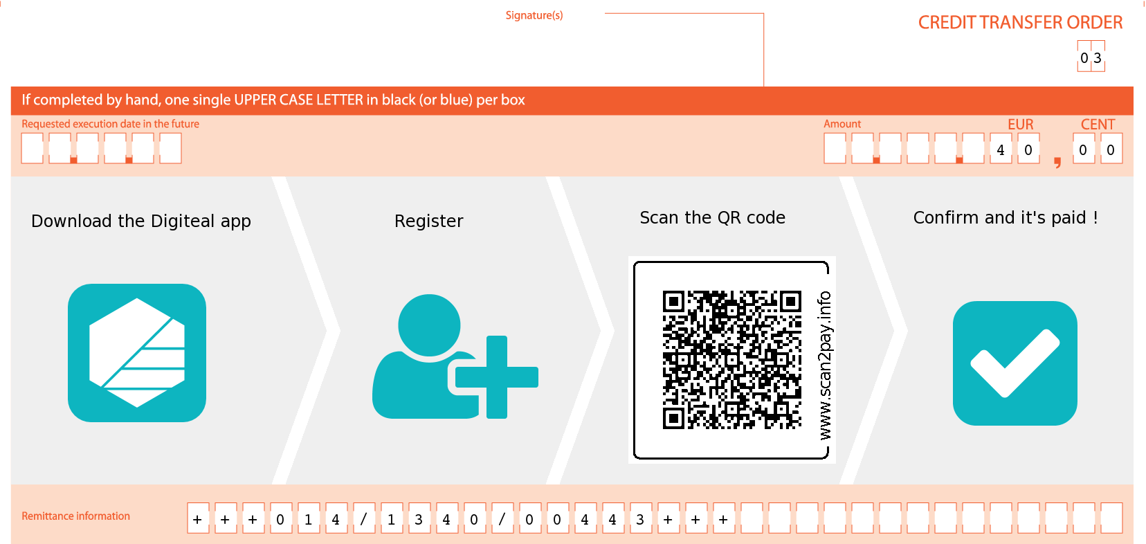 Receive donations with Digiteal - Payment slip with banner Friends of KBF