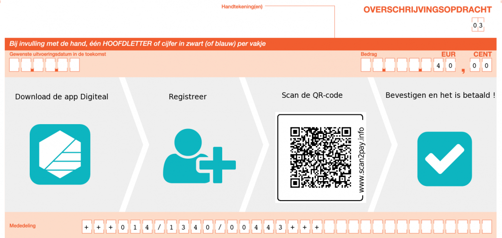 Ontvang donaties via Digiteal - Overboeking met QR-betalingscode Digiteal