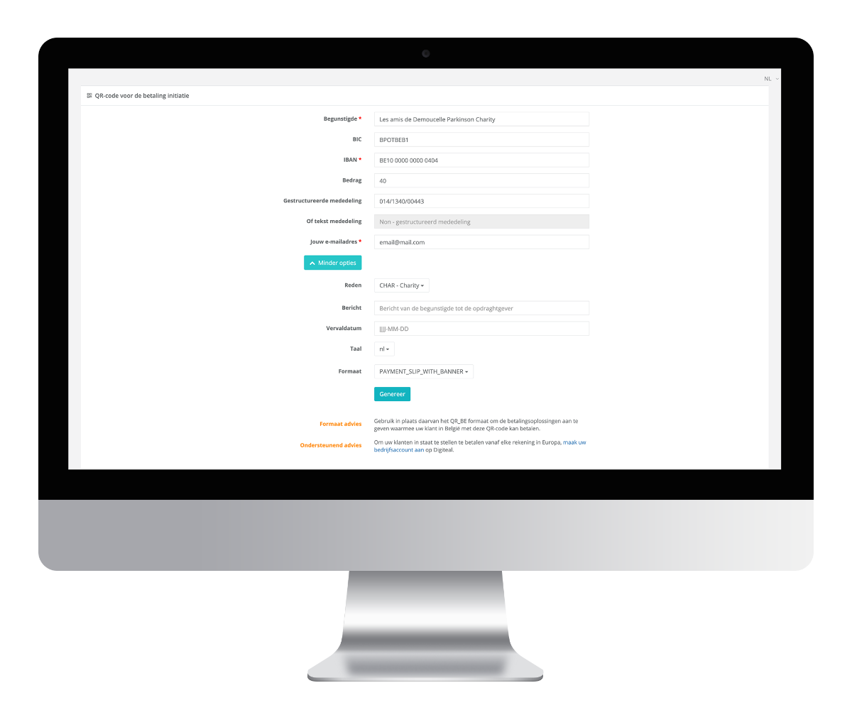 Ontvang donaties via Digiteal - QR-code generator