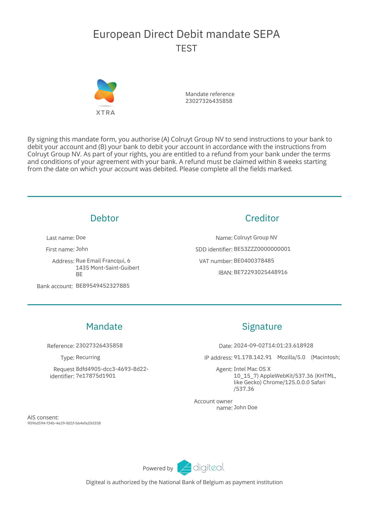 SDD mandate example - Test